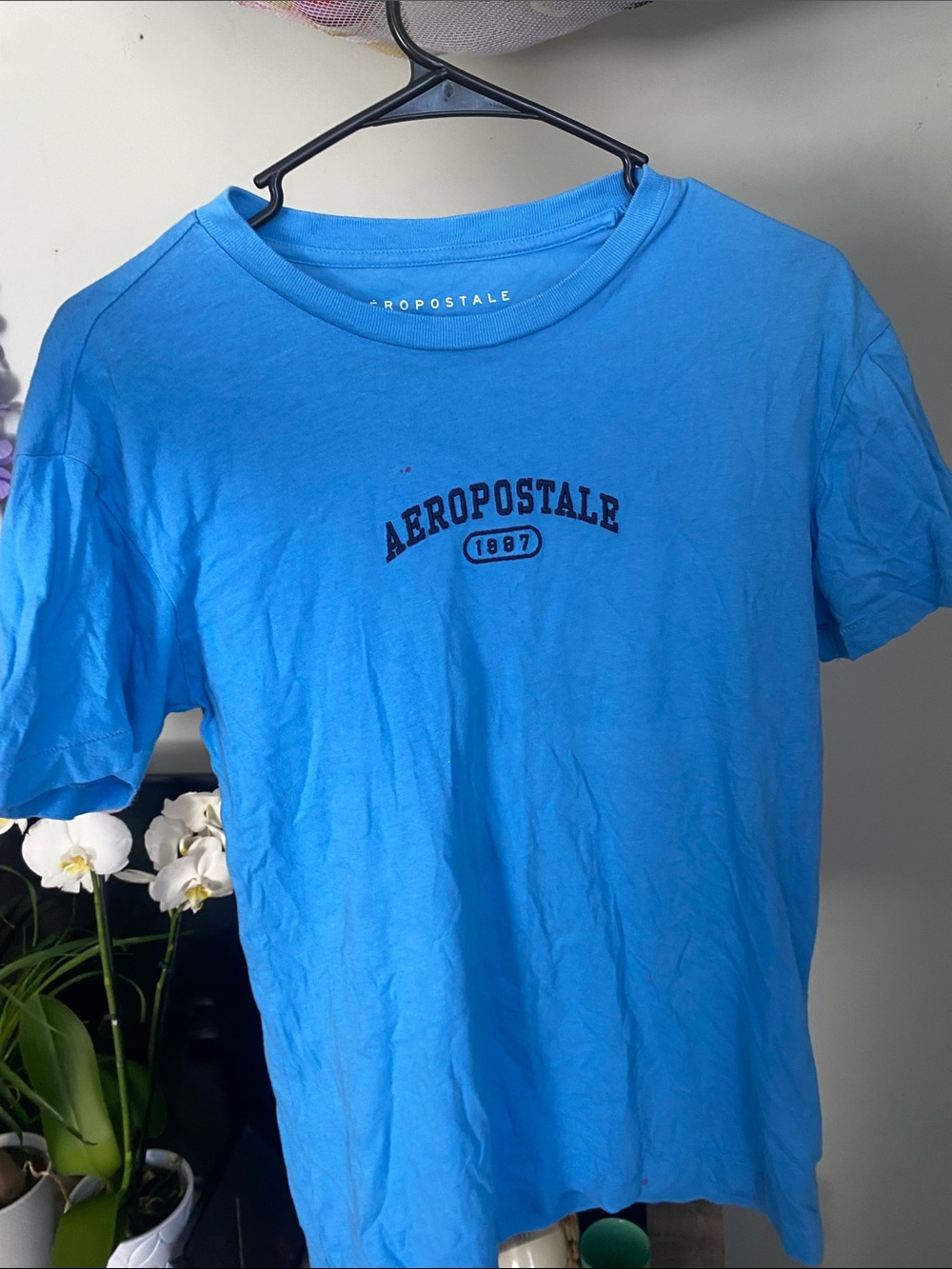Aeropostale Men's Bright Blue Short-Sleeve Logo Tee